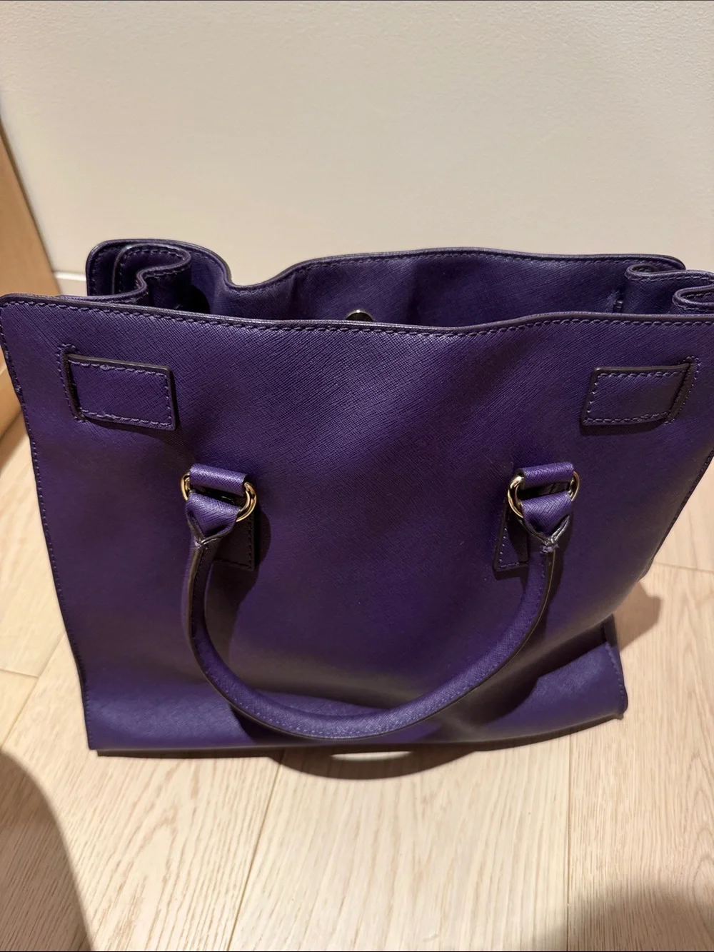 Michael Kors Purple Saffiano Satchel with Gold Hardware